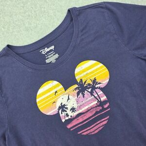 Disney Mickey Mouse Tropical Sunset Graphic T Shirt Women's Large Purple Casual